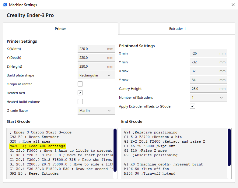 Start G-Code in Cura
